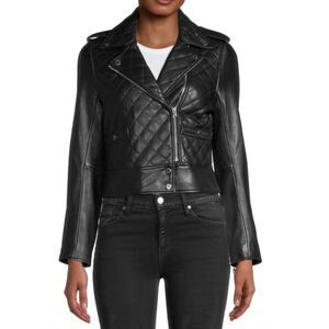 SANDRO Ewan Leather‎ Quilted Moto Jacket Black Sz 4